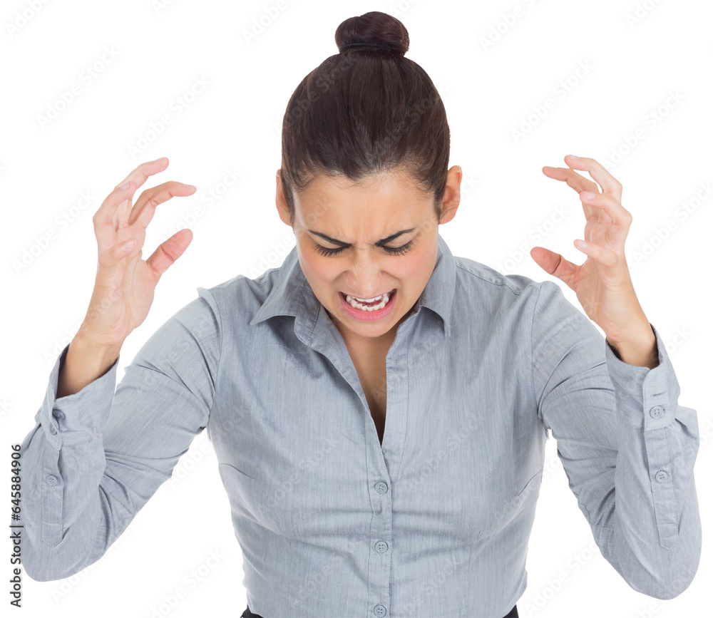 Digital png photo of stressed caucasian businesswoman on transparent background Digital png photo of stressed caucasian businesswoman on transparent background