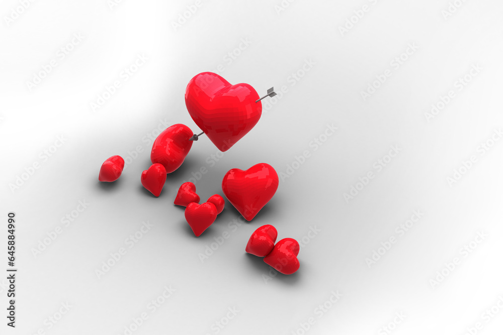 Digital png illustration of red hearts with arrows on transparent background
