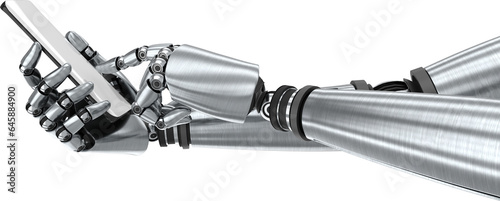 Digital png illustration of robotic arms with smartphone on transparent background