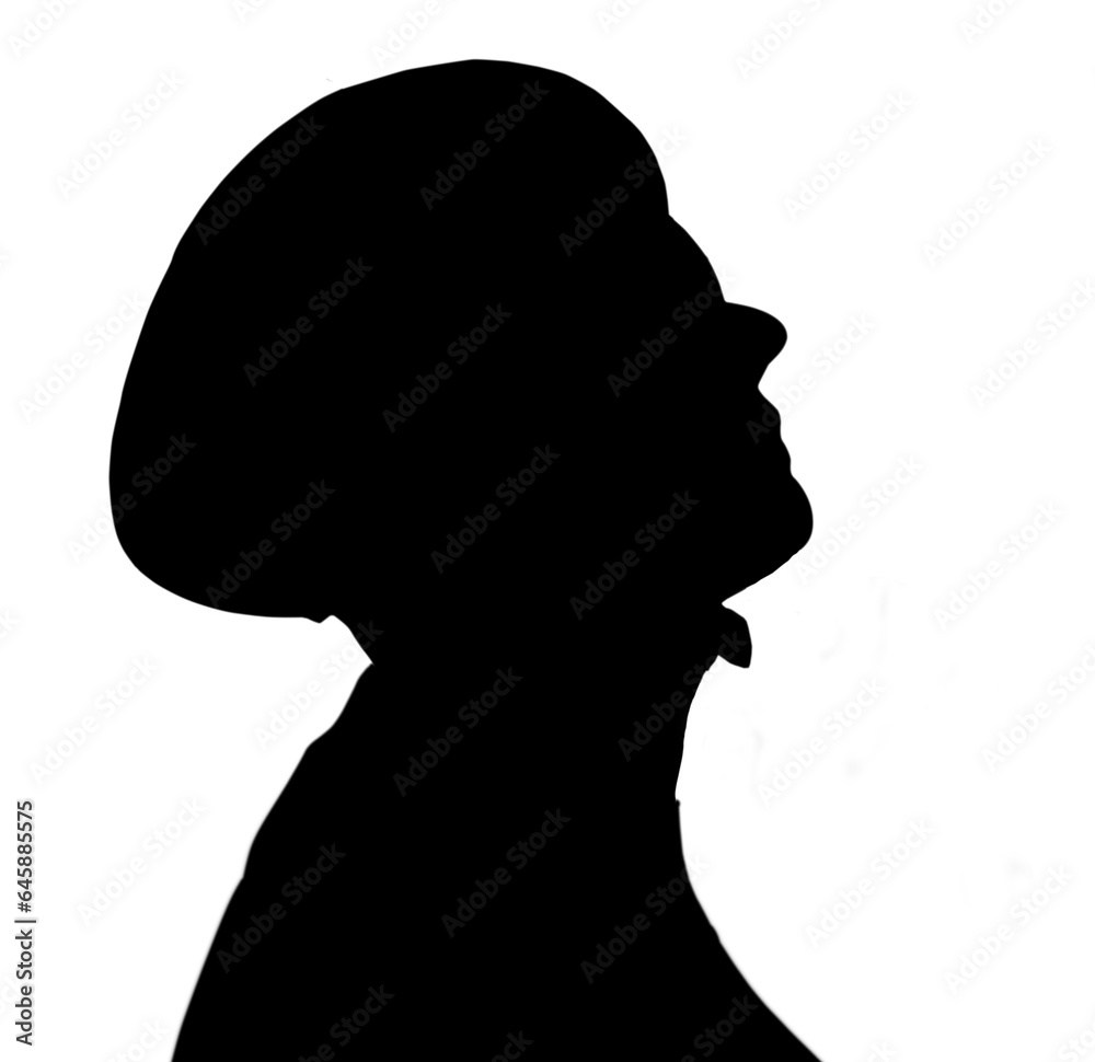 Digital png illustration of silhouette of male cyclist with helmet on transparent background