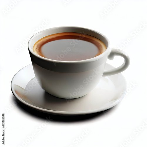Top view of hot coffee cappuccino spiral foam isolated on white background, clipping path included Hot coffee latte art spiral shape foam, cappuccino isolated on white background, Generative AI 