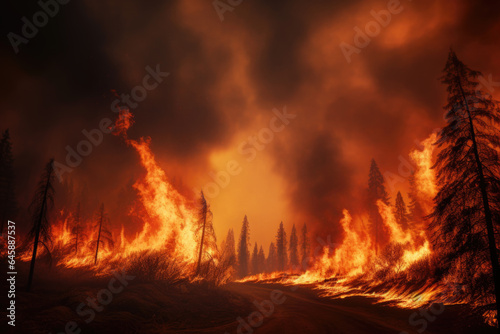 Maui, Hawaii Wildfire Engulfed in Fire at Night - Dark Smoke, Palm Trees, Beach, Water Generative AI
