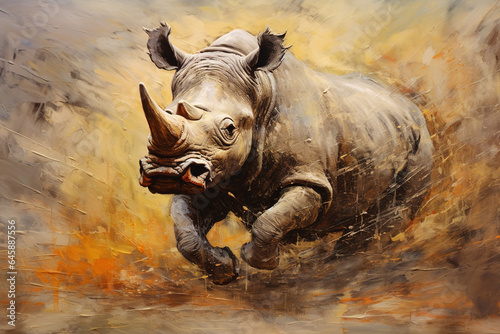 Beautiful painting of angry rhinoceros. Wildlife Animals. Illustration  Generative AI.