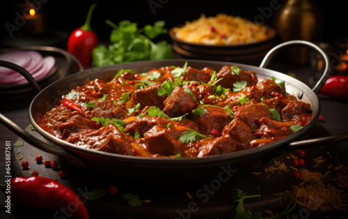 Spicy and Aromatic Rogan Josh. Traditional Indian Dish 