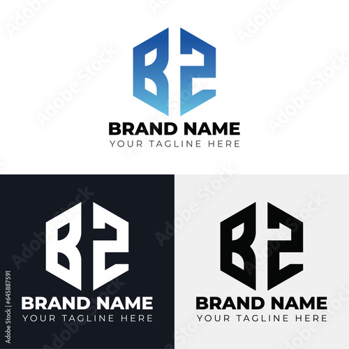 Two letters B Z polygon logo design, Double letters polygon letter mark logo, Minimalist creative vector logo design template