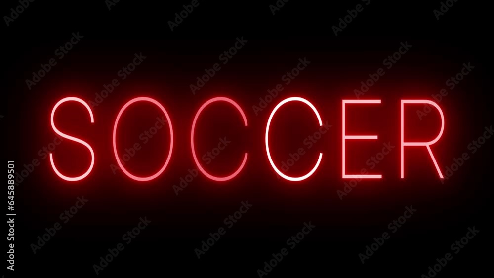 Red flickering and blinking animated neon sign for SOCCER