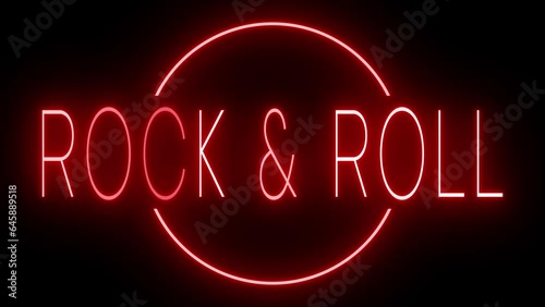 Red flickering and blinking animated neon sign for ROCK & ROLL
