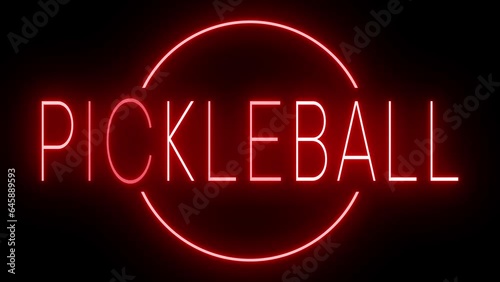 Red flickering and blinking animated neon sign for PICKLEBALL