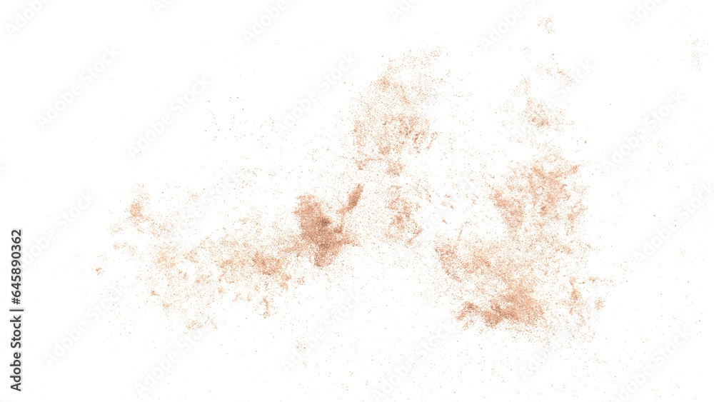 3D rendering of scattered sand granules or dirt on transparent background
