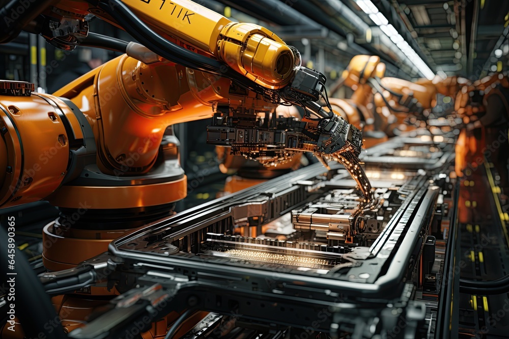 robot arms in the modern automotive industry. Generated with AI robot arms in the modern automotive industry. Generated with AI