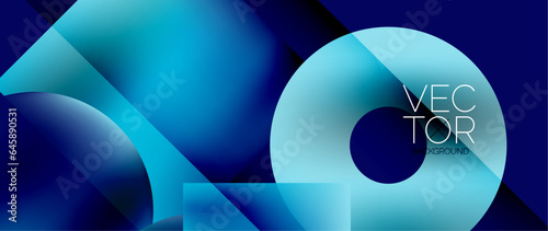 Squares and circles design. Fluid color gradients with metallic effects. Serene synergy of shapes, merging squares and circles into harmonious, captivating design