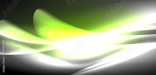 Neon-lit waves surge across background, mesmerizing dance of luminescence and motion. Dynamic backdrop captures essence of energy and modern aesthetics