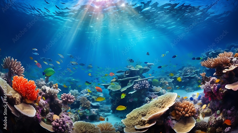 underwater exploration of a vibrant coral reefs and tropical fish. AI generative