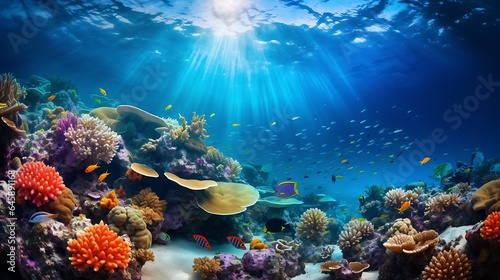 underwater exploration of a vibrant coral reefs and tropical fish. AI generative © growth.ai
