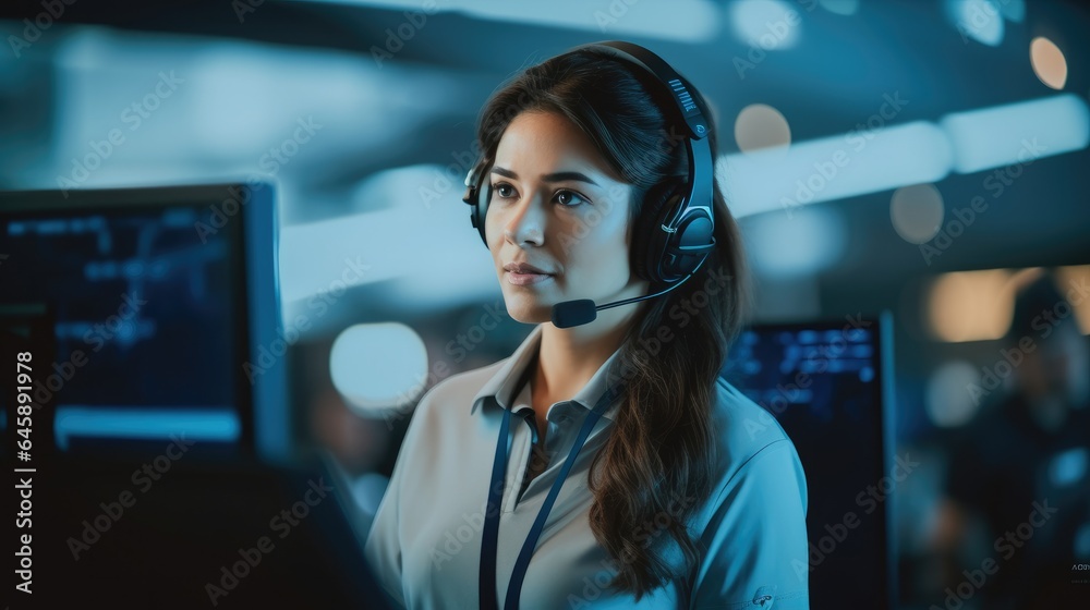 Portrait of a Female Operator Working in Office Hub for Order Delivery, Control and Client Support.