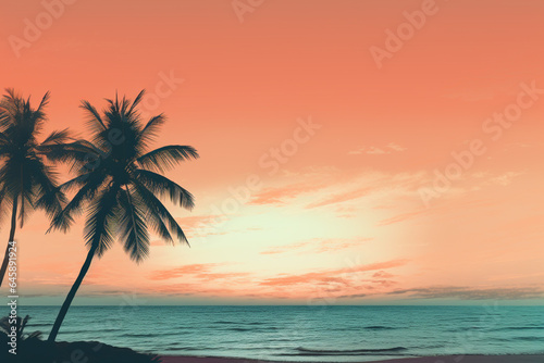 Beautiful sunset on the beach. Vector illustration in flat style © Pichsakul