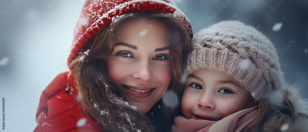 A young girl with mom watches in wonder at the first snowfall of the season. A young girl with mom watches in wonder at the first snowfall of the season.