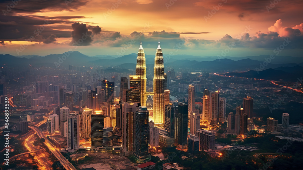 Kuala lumpur city skyline at dusk, Kuala lumpur Malaysia, generative ai