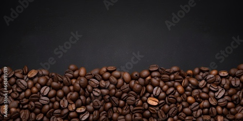 Rich Palette of Coffee Close Examination of Brown Espresso Beans and Dark Roasted Goodness to Uncover Texture and Flavor with space for text