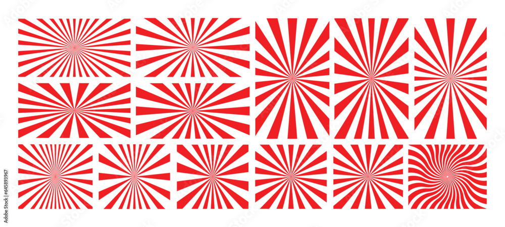 Set of red sunburst pattern vector background. Sunburst Pattern design