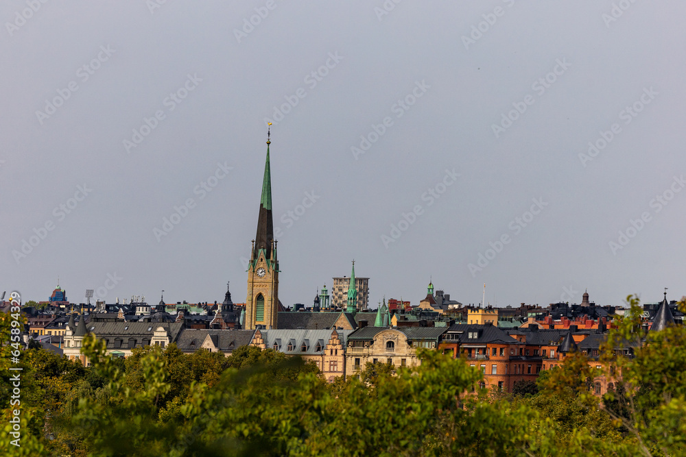 Stockholm, Sweden A panoramic view over the Ostermalm district and the Oscar Church.