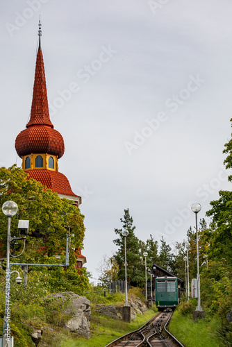Canvas Print Stockholm, Sweden A small funicular train in the Skansen Park.