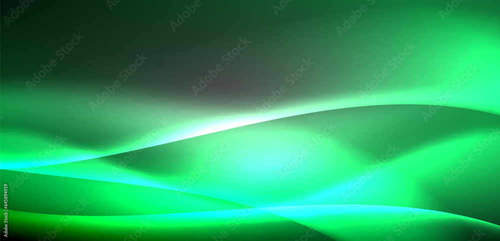 Obraz premium Neon-lit waves surge across background, mesmerizing dance of luminescence and motion. Dynamic backdrop captures essence of energy and modern aesthetics