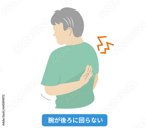 肩が痛く腕が後ろに回らない人物のイラスト