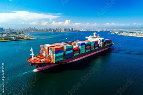 Dry cargo ship at sea. Generative AI
