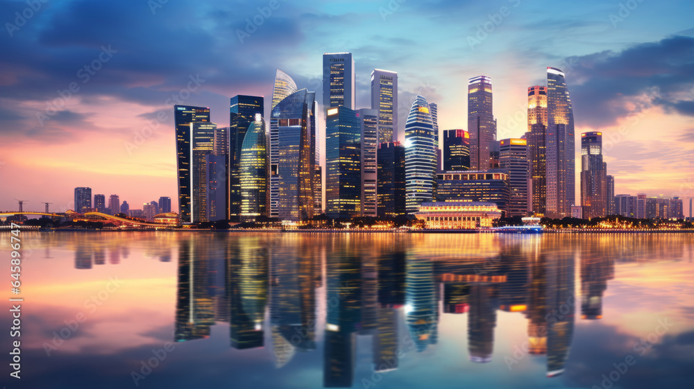 Singapore city skyline at dusk generative ai Singapore city skyline at dusk generative ai