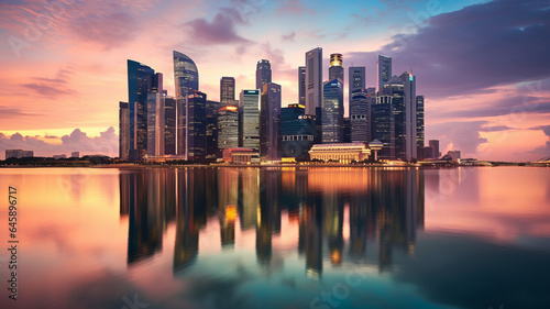 Singapore city skyline at dusk generative ai © LomaPari2021