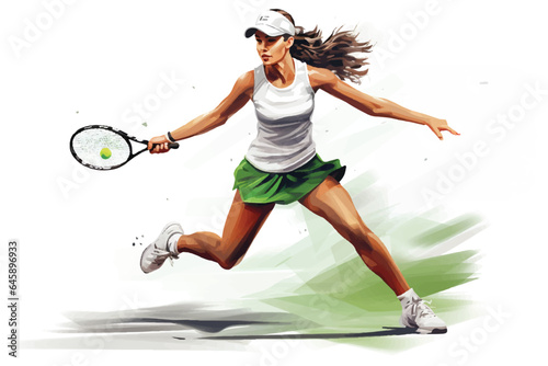 Lady Tennis Star Vector Sketch During Match Play