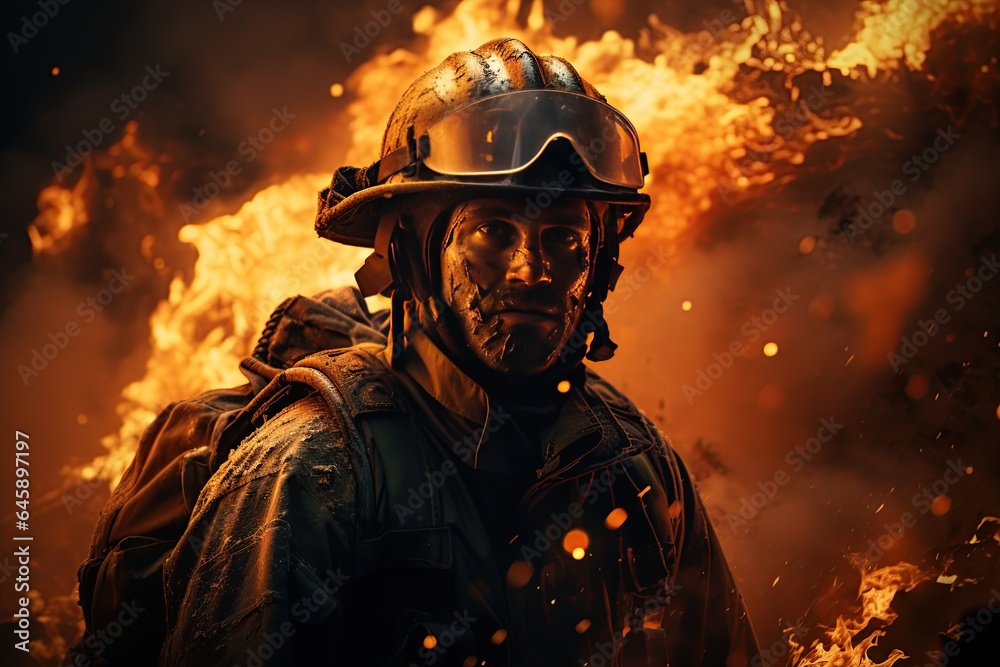 firefighters rescuing a trapped person from a burning building. Generated with AI firefighters rescuing a trapped person from a burning building. Generated with AI