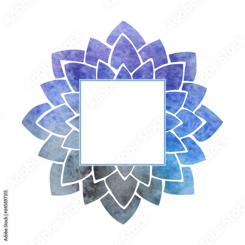 Frame with silhouette of blue and purple watercolor lotus flower petals