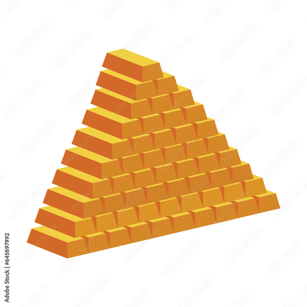 gold bar stacked pyramid vector illustration. a pile of gold bars clipart style