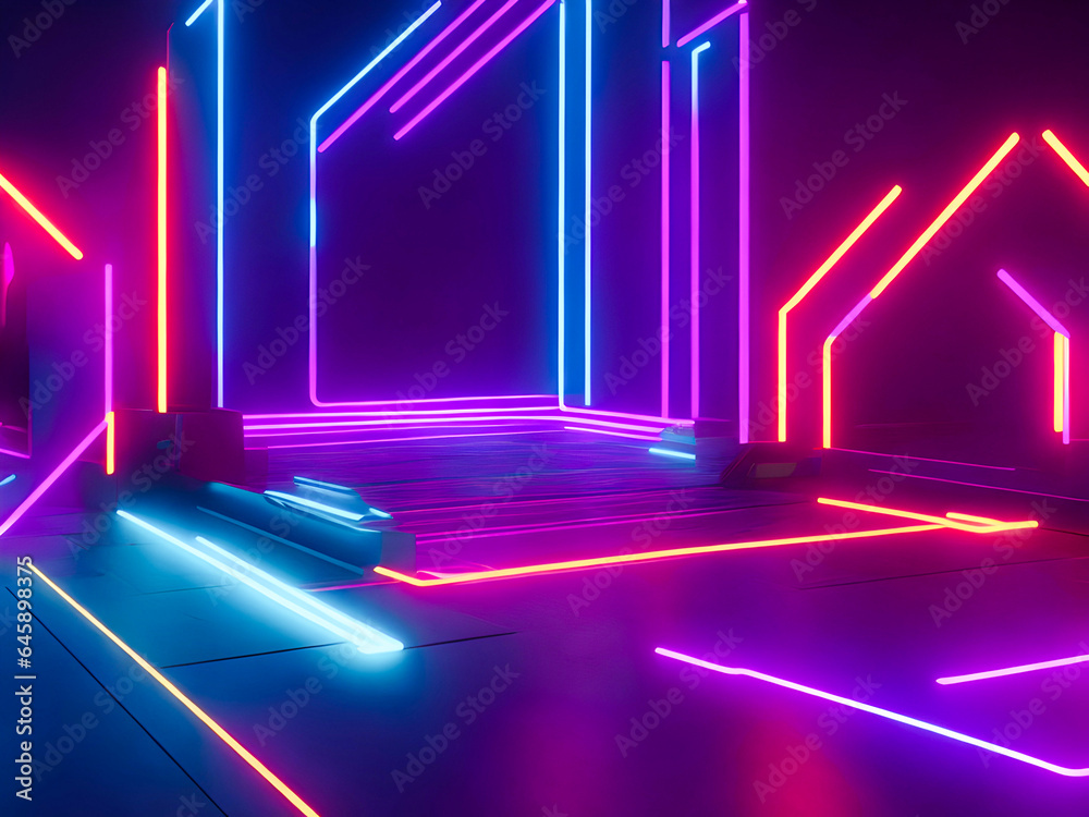 3D abstract neon light blue purple glowing geometric background 3D abstract neon light blue purple glowing geometric background