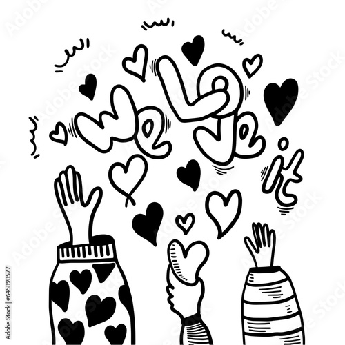Applause hand draw on white background with heart shape.vector illustration.