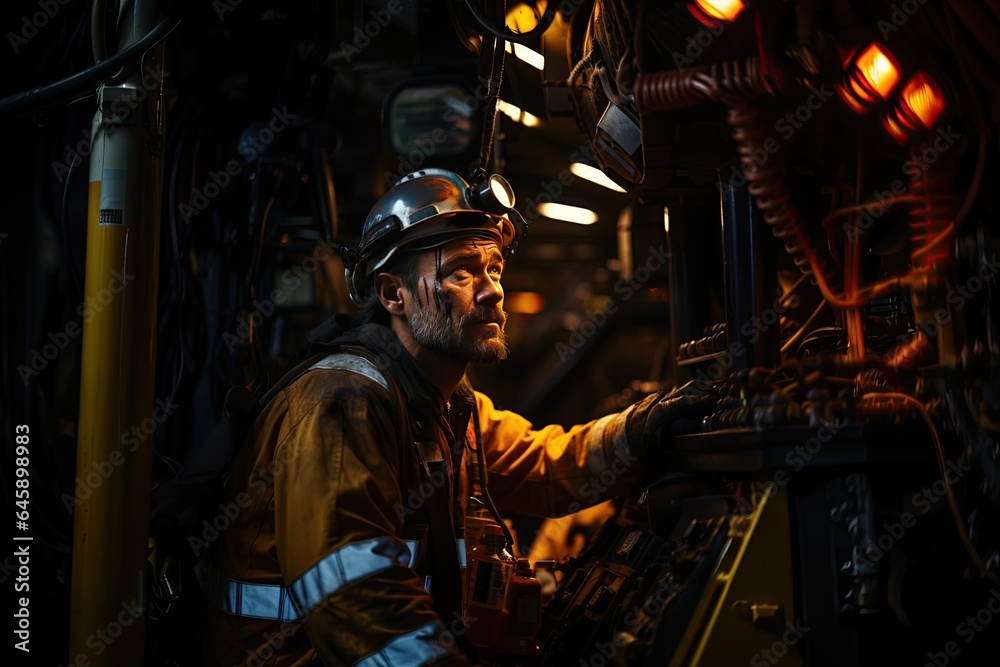 Oil Rig Worker: An oil rig worker operates heavy machinery on a remote and hazardous offshore platform.Generated with AI Oil Rig Worker: An oil rig worker operates heavy machinery on a remote and hazardous offshore platform.Generated with AI