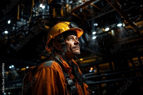 Oil Rig Worker: An oil rig worker operates heavy machinery on a remote and hazardous offshore platform.Generated with AI © Chanwit