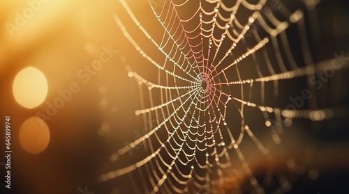 Foto artística de una tela de araña con la luz del amanecer