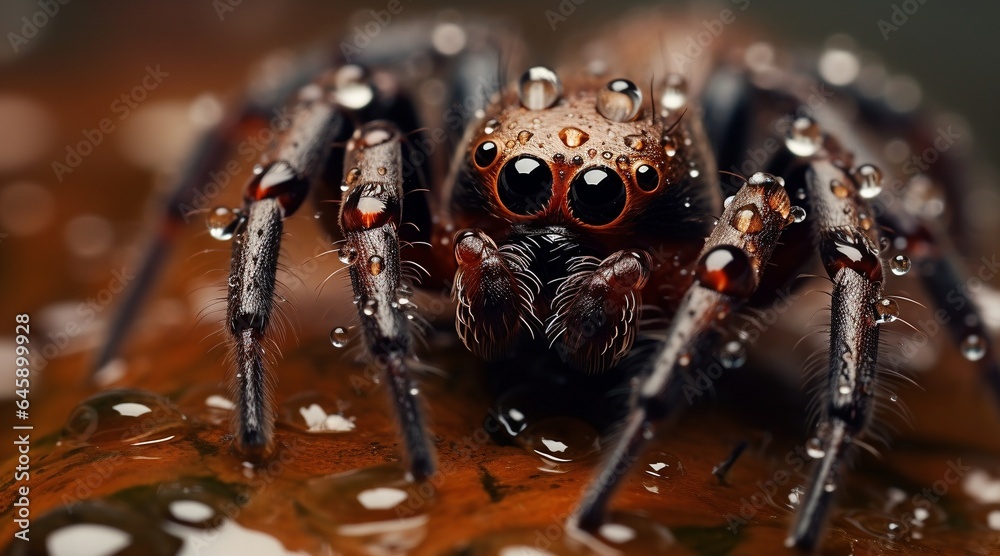 Foto grafía macro de una araña roja - obrazy, fototapety, plakaty 