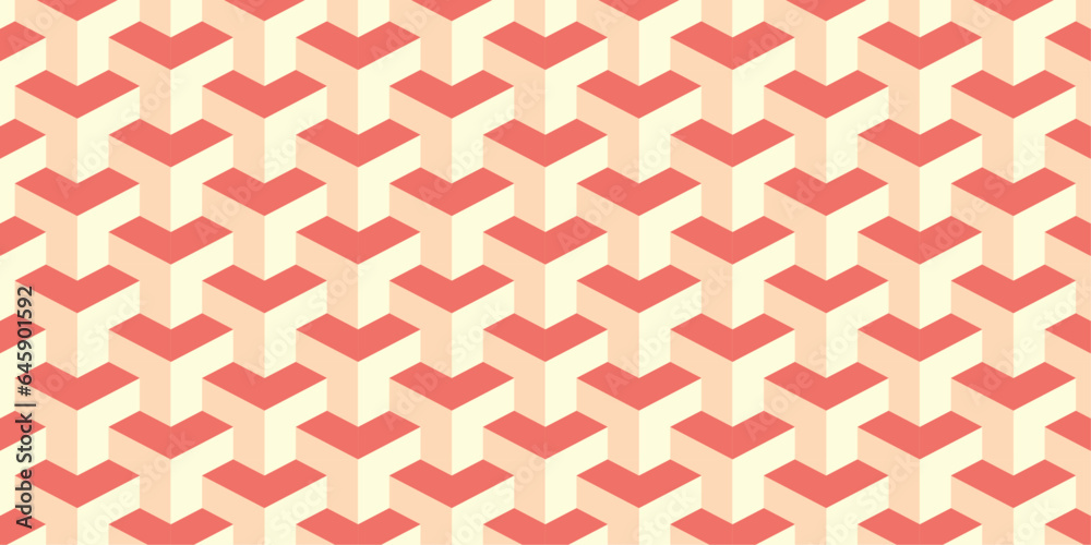 Y-shape seamless geometric pink pattern. Colorful 3D background