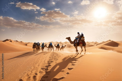 Desert Expeditions, A Group of Travelers riding a camel through the desert