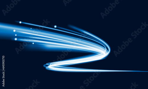 Abstract speed line background with dynamic light fiber cable technology network and Electric car concept innovation background, vector design