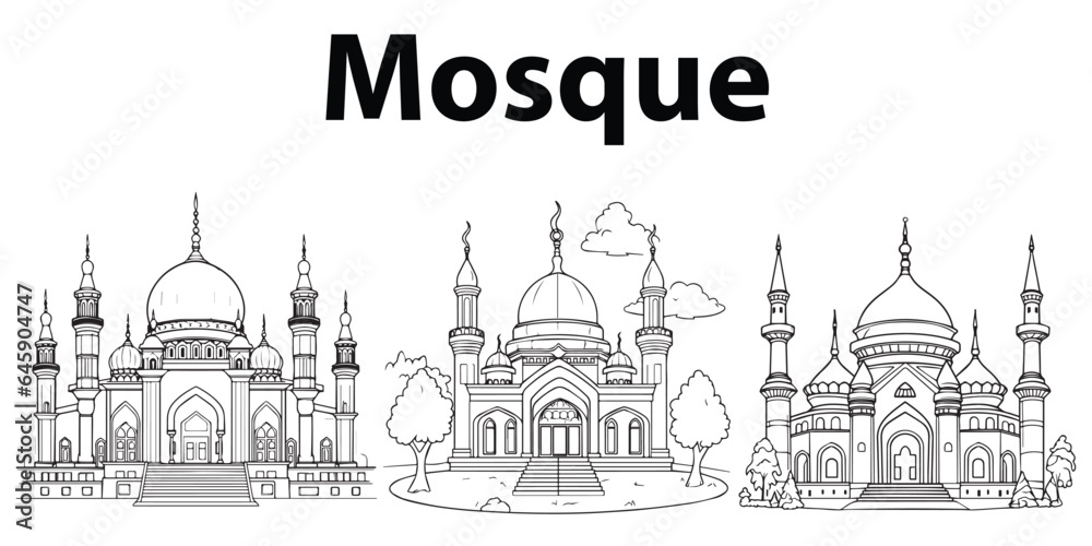 Mosque outline coloring Page design For Muslims