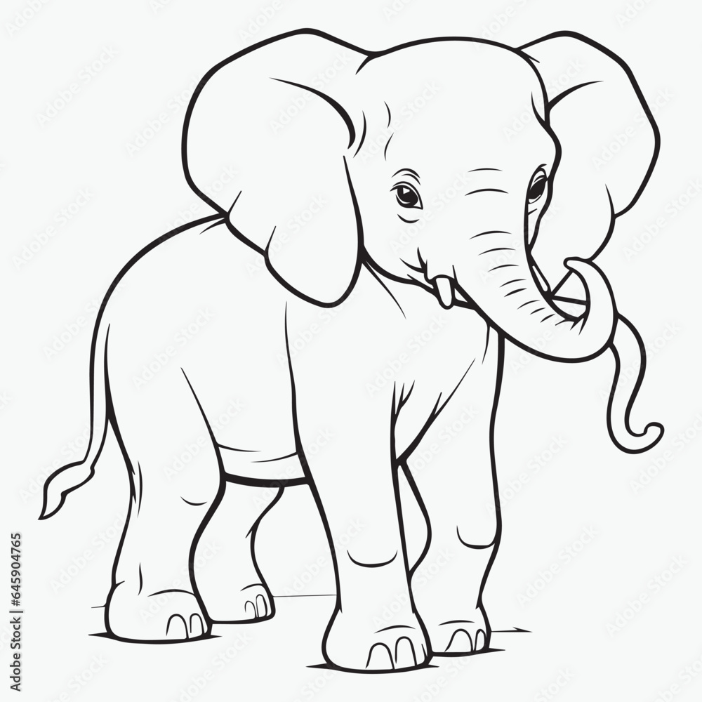 Obraz premium Elephant cartoon Lineart illustration