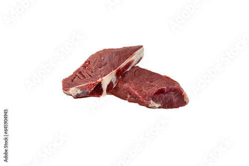 red beef steak with isolated on white background, copy space 
