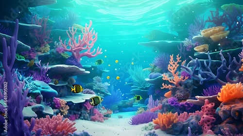 beautiful seabed background. Beauty coral reefs and fish  AI generative