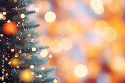 Beautiful Christmas defocused blurred background with Christmas tree lights