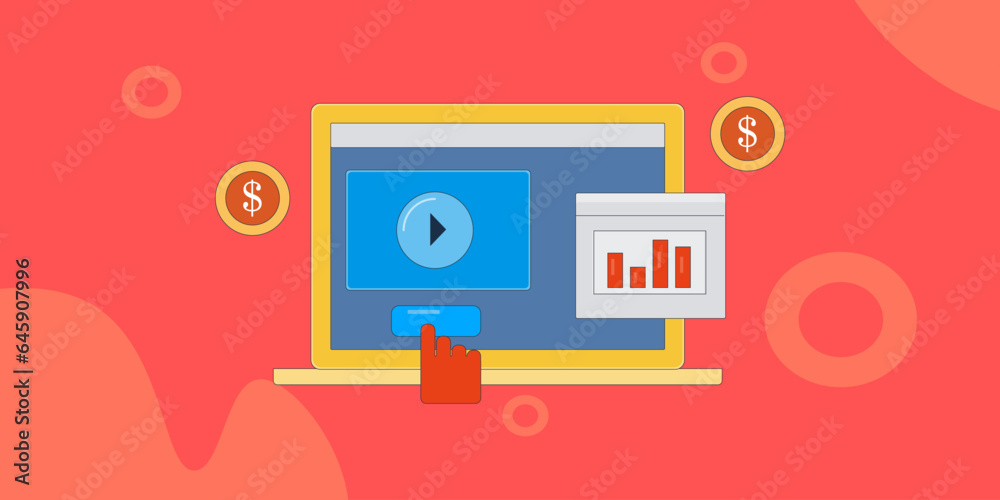 Making money from video content, Social media video content creator, Video content revenue, Digital video generating money, vector illustration concept. Making money from video content, Social media video content creator, Video content revenue, Digital video generating money, vector illustration concept.